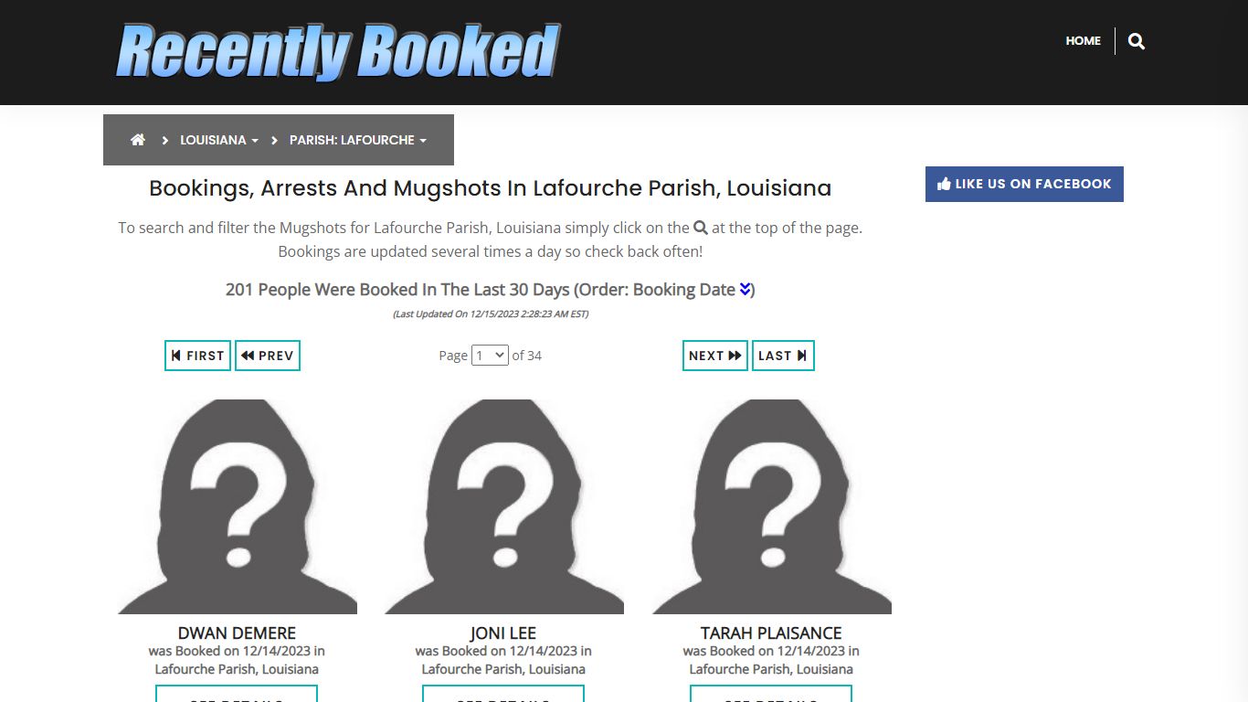 Bookings, Arrests and Mugshots in Lafourche Parish, Louisiana