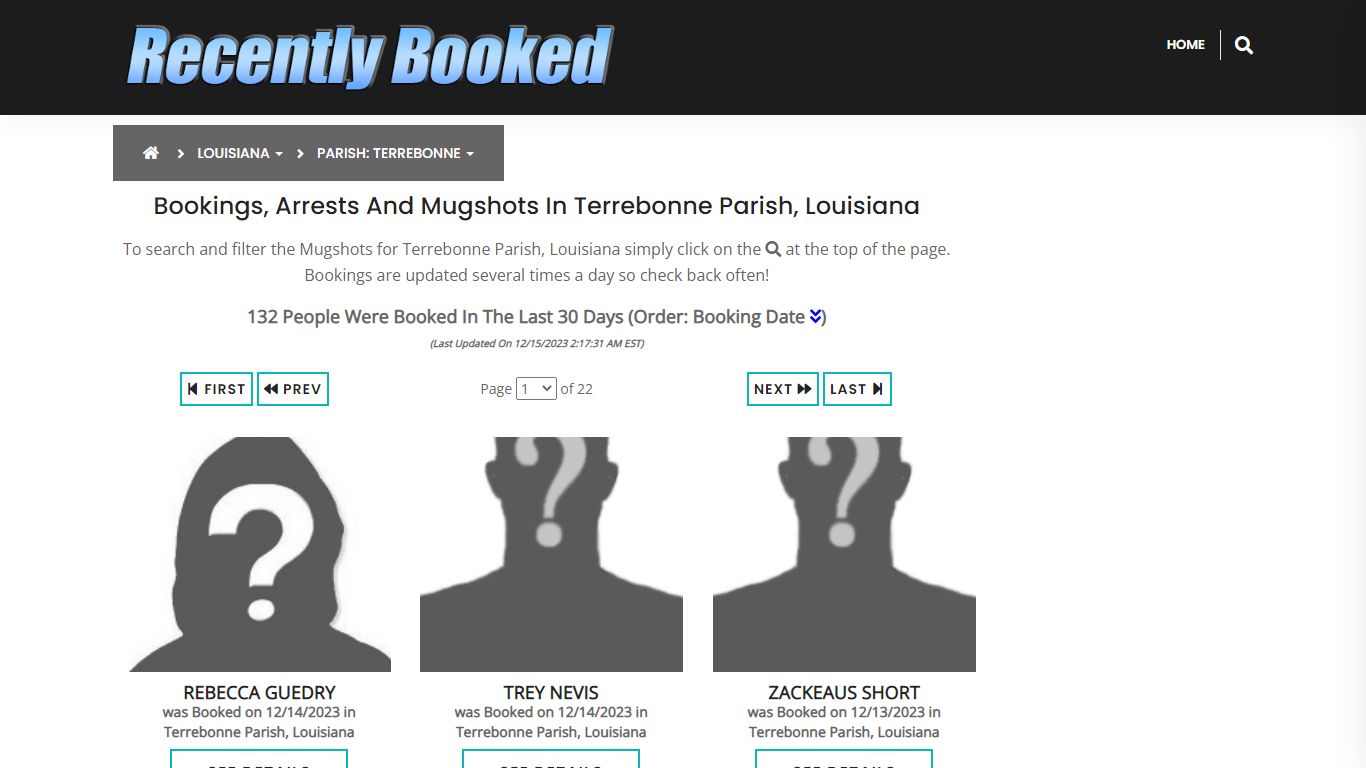 Bookings, Arrests and Mugshots in Terrebonne Parish, Louisiana